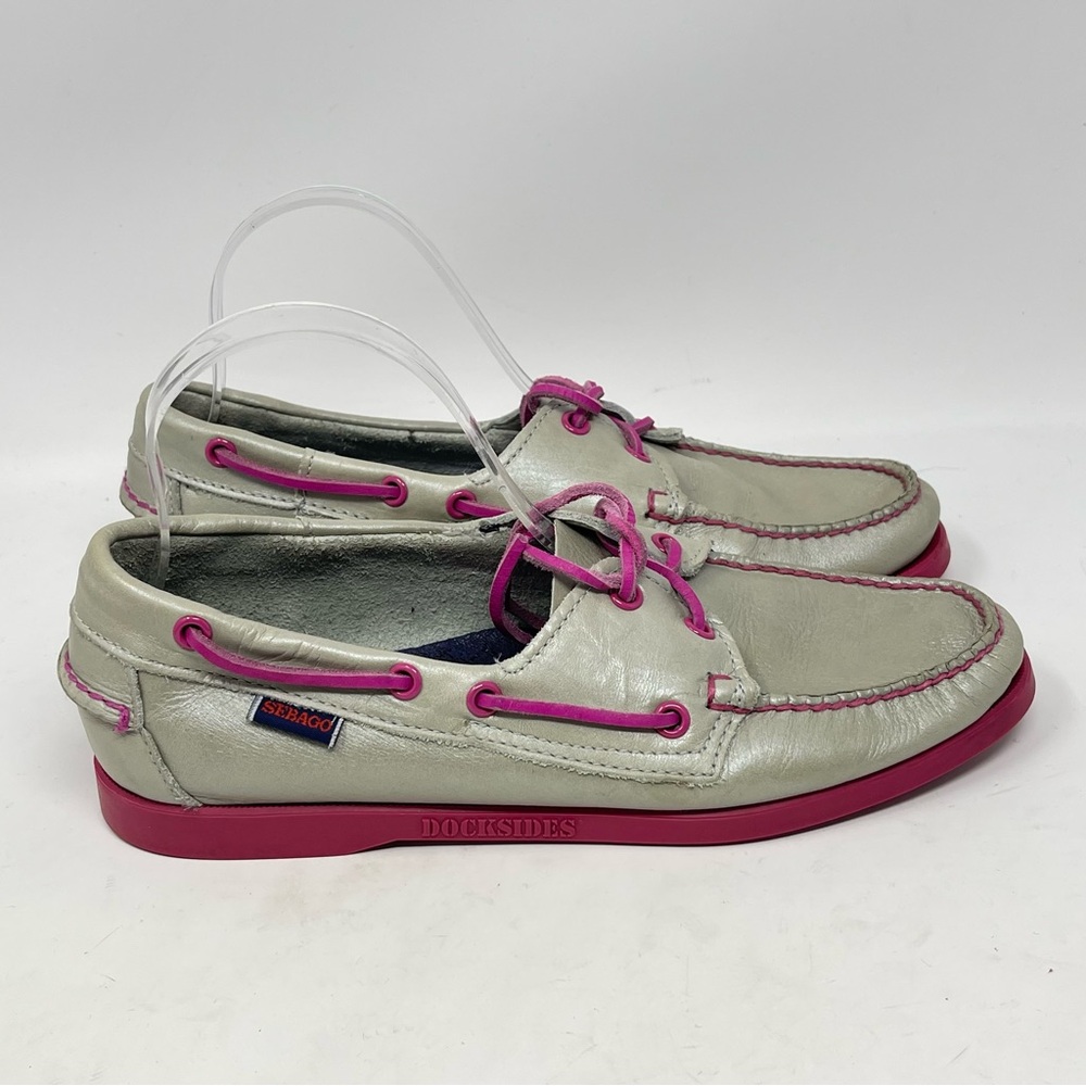 Sebago Docksides Boat Shoes Womens 9.5 Tan Gold Pink Leather 2 Eye Casual Comfy
